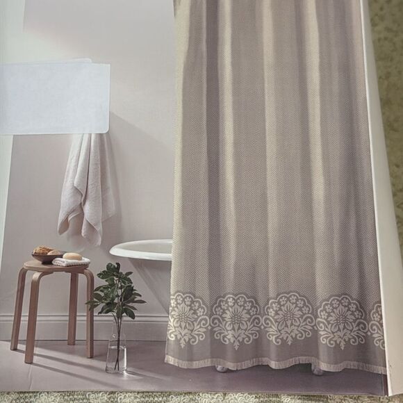 Common Thread shower curtain Farmhouse Texture 100%cotton Medallion Border NWT - Picture 7 of 8